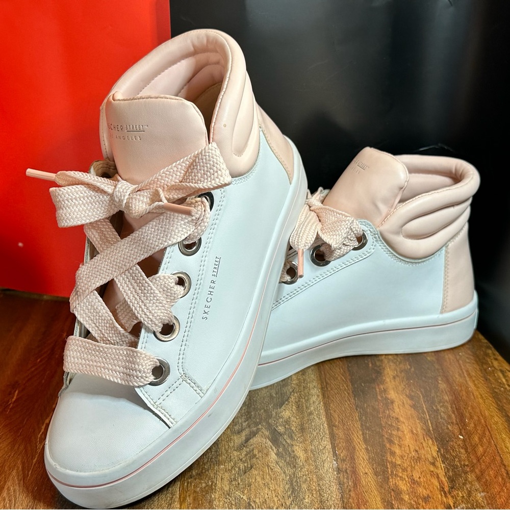 Sketchers Street Los Angeles White and Pink High Tops SZ 7.5